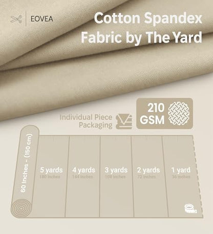 EOVEA - Cotton Spandex Fabric by The Yard - 4 Way Stretch Jersey Knit - Spandex & Cotton T-Shirt Fabric - Lightweight, Breathable - 60" Wide Roll| 10 oz(Cream, 1 Yard) - color: Cream, size: 1 Yard