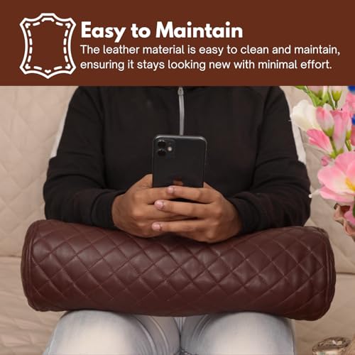 Neck Roll Pillow Cushion Cover, 24x6 Inch Full Moon Round Bolster Pillow Case, Cylinder Soft Lambskin Leather Pillowcase for Head, Spine & Neck Support During Sleep - Quilted Dark Brown Pack of 1 - color: Quilted Dark Brown Pack of 1
