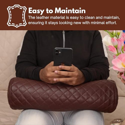 Neck Roll Pillow Cushion Cover, 24x6 Inch Full Moon Round Bolster Pillow Case, Cylinder Soft Lambskin Leather Pillowcase for Head, Spine & Neck Support During Sleep - Quilted Dark Brown Pack of 1 - color: Quilted Dark Brown Pack of 1