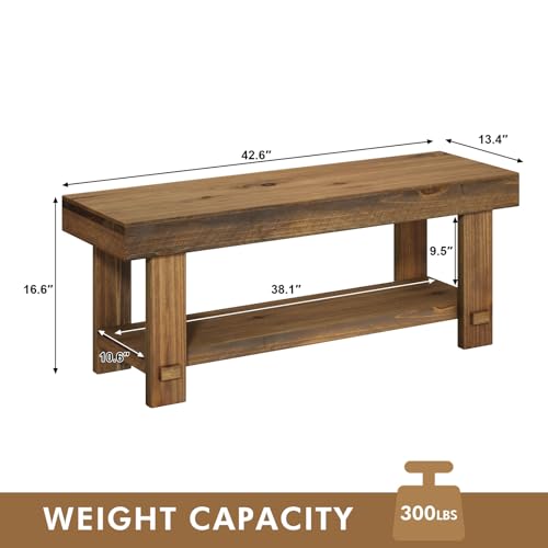 HOKYHOKY Solid Wood Entryway Bench - 42.6" Farmhouse Long Narrow Benches - size: 42.6"