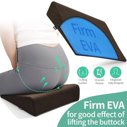 BUYUE Wedge Cushion for Butt Lift Women, Hard-Firm EVA Foam for Lift HIPS Up Fitness Training, Plank Position Mat, Non-Slip Chair Seat Pad, 15.7"x 12.5", Brown - color: Brown