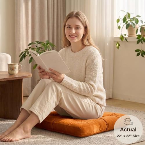 Floor Pillows for Adults Set of 2, Floor Cushions, 22 x 22 Inch, Orange - color: Orange, size: 2pack