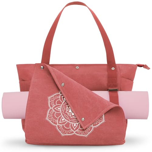 Gonex Yoga Mat Bag For Women Canvas Tote Pilates Gym Bag With Mat Carrier | Front-Opening Quick Access Mat Straps, Durable Cotton Canvas, Machine Washable, Bottle Holder Multi Pockets, Yoga Gym Travel - color: Watermelon Red, size: Classic (15.5×5.5×14.5i