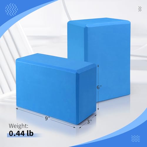 Yoga Blocks 2 Pack, 9"x6"x3" High-Density EVA Foam Yoga Block, Non-Slip Yoga Blocks for Yoga, Pilates Meditation, Stretching and Toning, Supportive, Latex-Free - color: Blue