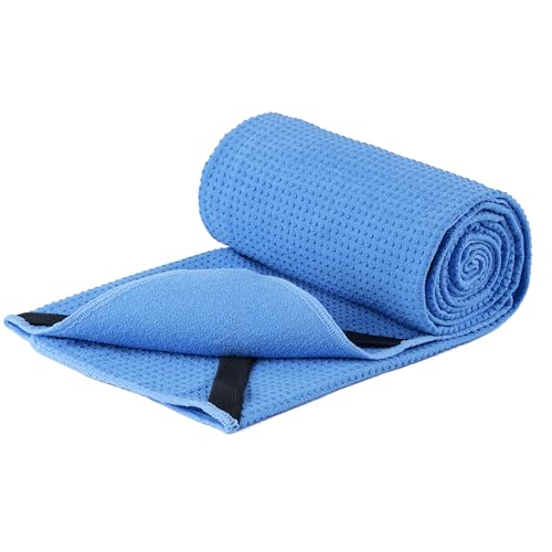 MICROFI Microfiber Hot Yoga Towel Mat, 24 x 72 inches, with Non-Slip Silicone Grip, Secure Fit Elastic Straps (Blue) - color: Blue