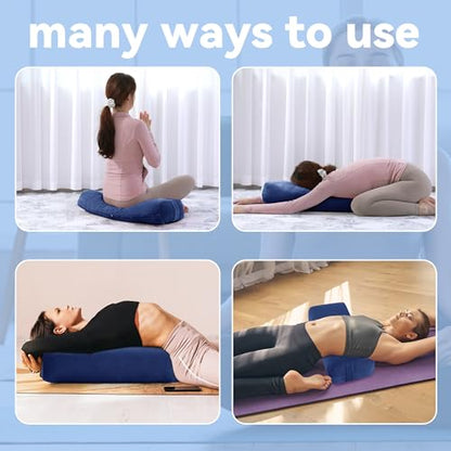 ROYALAY 2 Pcs Yoga Bolster Pillow for Restorative Yoga, Rectangular and Cylinder Meditation Pillow Set with Carrying Handles, Supportive Cushion for Exercise Workout Stretching Meditation,Dark Blue