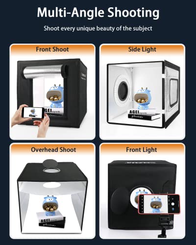 Light Box Photography, 12"x12" Photo Booth Box with 120 LED Lights Dimmable & CRI＞95, Portable Lightbox with 8 Backdrops for Mini Product Photography: Jewelry, Cards, Watches - size: 12 inches