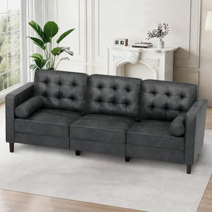 84 Inches Suede Leather Couch with Bolster Pillows, Grey - color: Grey, size: 84" Sofa