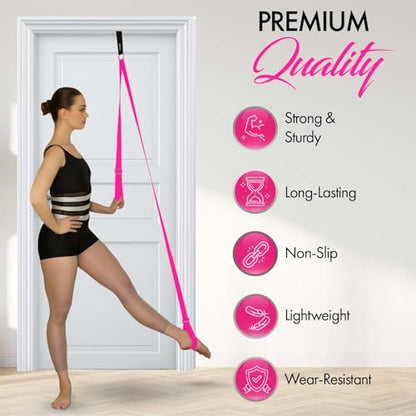 Stretching Strap with Door Anchor for Splits and Flexibility Training - color: Pink
