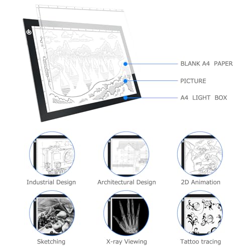 ME456 A4 LED Light Box 14" Light Pad USB Power Light Table for Tracing, | Tattoo Transferring, Drawing, Sketching, Animation, Stenciling, Diamond Art Painting, Home & Classroom Learning Activities - style: 14" Black (USB Powered)
