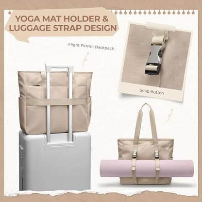 Tennis Tote Bag for Women with Yoga Mat Straps, Racket Holder Bags, 24L Lightweight Sports Bag with Wet Pocket - color: Apricot