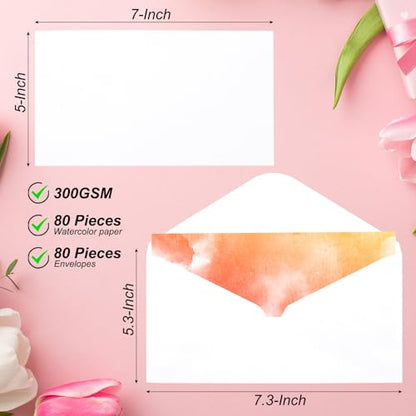 PATIKIL 50 Sets Pure Cotton Watercolor Cards 140lb/300 GSM Postcards with Envelopes for Art Painting Creative Thank Notes, 5x7 Inch