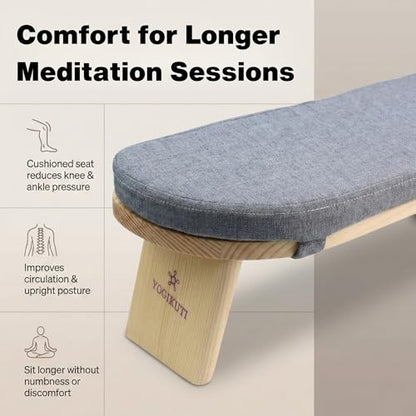 Yogikuti Folding Meditation Bench, Purple | Removable Cushion, Wooden Seiza Kneeling Stool, Ergonomic Meditation Seat, for Home & Yoga Studio, Comfortable Posture (Grey) - color: Grey