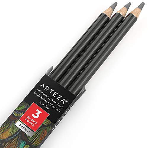 Arteza Colored Pencils, Pack of 3, A009 Elephant Grey, Soft Wax-Based Cores, Ideal for Drawing, Sketching, Shading & Coloring - color: A009 Elephant Gray