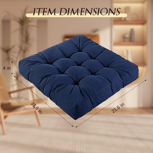 Meditation Floor Cushions Set of 2, Thickened Floor Pillow for Adults, Large Square Pillows Seat Cushion for Tatami Living Room Yoga, Memory Sponge Block Added, 22x22 Inch, Drak Blue - color: Dark Blue, size: 2pcs