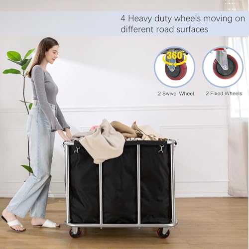 Laundry Cart with Wheels Commercial,400L Large Rolling Laundry Hamper - color: Black - 11.35 Bushels - Upgraded Version