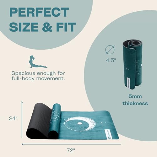Yoga Mat With Strap 5mm Non Slip Suede & TPE - Eco-Friendly Fitness & Exercise Mat for Home Gym, Pilates, Hot Yoga, and Meditation - Lightweight Durable 72 x 24 inch Workout Mat for Women, Men - color: Green