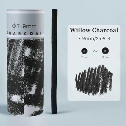 25PCS/Tube Willow Charcoal Sticks - Natural Willow Charcoal for Artists, Beginners, or Students of All Skill Levels - Perfect for Drawing and Sketching, Approx. 7-9mm Dia - style: 7-9mm