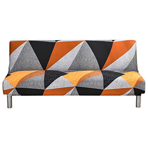MIFXIN Armless Sofa Cover Futon Slipcover Stretch Elastic Folding Sofa Bed Non-Armrest Couch Furniture Protector Spandex Printed Washable Sofa Cover Without Armrests (Orange Grey) - color: Orange Grey