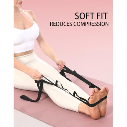 Yoga Stretching Strap, Non-Elastic Multi-Loop Exercise Band for Flexibility - color: black