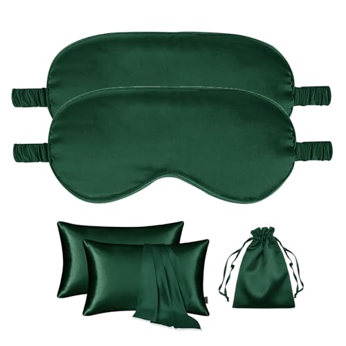 5Pcs Silky Sleep Mask Eye Masks Breathable Soft Satin Pillowcases Set for Sleeping Similar to Silk Pillowcase Travel Gift - color: Evergreen-queen Size