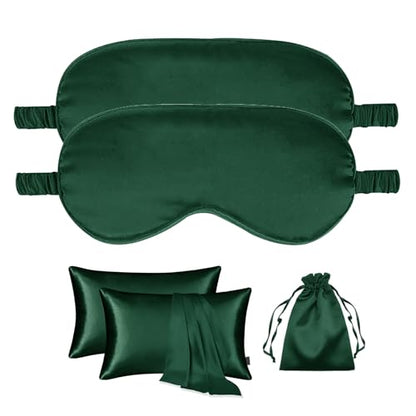 5Pcs Silky Sleep Mask Eye Masks Breathable Soft Satin Pillowcases Set for Sleeping Similar to Silk Pillowcase Travel Gift - color: Evergreen-queen Size