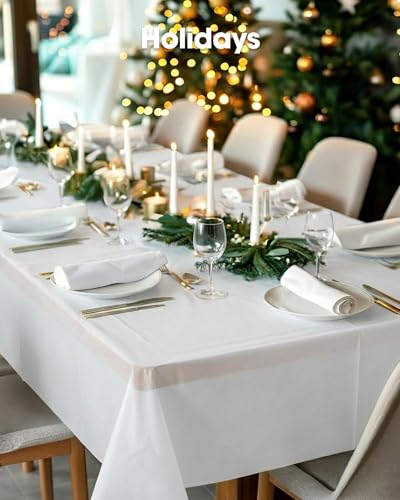 Pureegg Plastic Table Cloth Disposable 8 Pack, 54 x 108 Inch Table Cloths, Party, Picnic, Wedding, Decorative Tablecloths, Rectangle, White Plastic Cover, Leakproof & Sturdy, White | Party Supplies, Wedding, Picnic, Leakproof & Sturdy, White, Tablecloth,