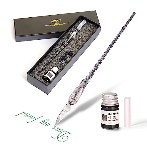 Glass Dip Pen Set,Calligraphy Pen,Crystal Signature Pen for Art, Writing, Signatures -Decoration and Business Gift - color: black