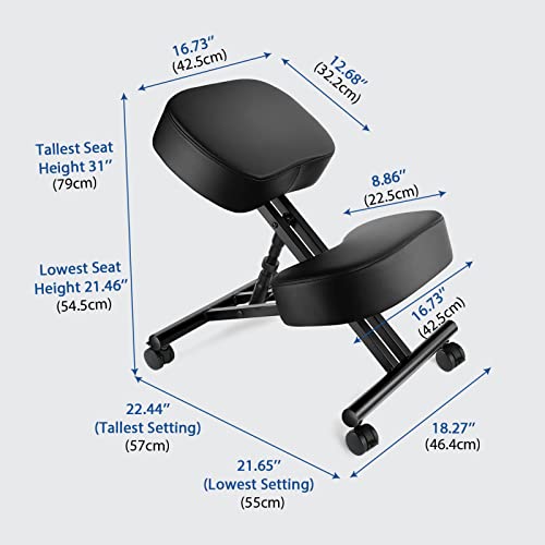 Ergonomic Kneeling Chair, Meditation Chair with Height Adjustable and Cushion for Home and Office, Posture Office Stool with an Angled Seat and Casters - size: Height-Angle Adjustable