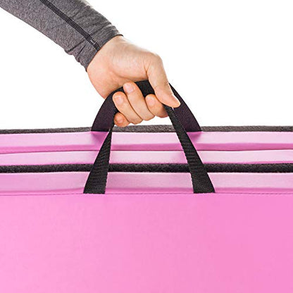 Bonnlo Folding Exercise Aerobics Mat, 6ft x 2ft x 2in PU Leather Mats with Carrying Handles with Hook & Loop Fastener for MMA, Stretching, Cheerleading Martial Arts,Gymnastic - color: Pink