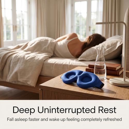 Eye Masks for Sleep 3D Contoured Sleeping Mask Deep Blue Soft Memory Foam Eye Cover with Adjustable Strap for Travel Yoga Naps Night Shift Rest - color: Blue