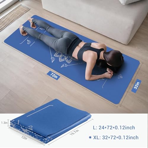 Avoalre Yoga Mat Foldable - Textured Non Slip Exercise Mat -Travel Lightweight Hot Yoga Mat with Carry Bag for Pilates & Home Workouts (72" L x 32" W x 3mm Thick) - color: Blue