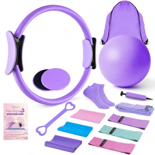 Home Pilates Kit for Women, Pilates Ring Set, Pilates Equipment Kit for Women Home Workouts, Pilates Essentials Kit with Pilates Ring and Ball, Resistance Bands for Strength, Toning, Flexibility - color: Purple-12inch Ring