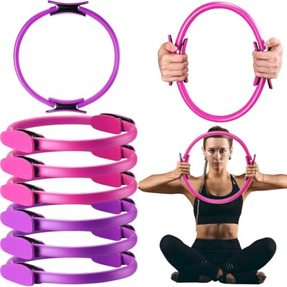 Syhood Pilates Ring 11. 81 Inch Pilates Circle Yoga Ring Magic Lightweight Flexible Workout Equipment for Fitness Physical Therapy Resistance Exercise Arms Legs - color: Pink,Purple