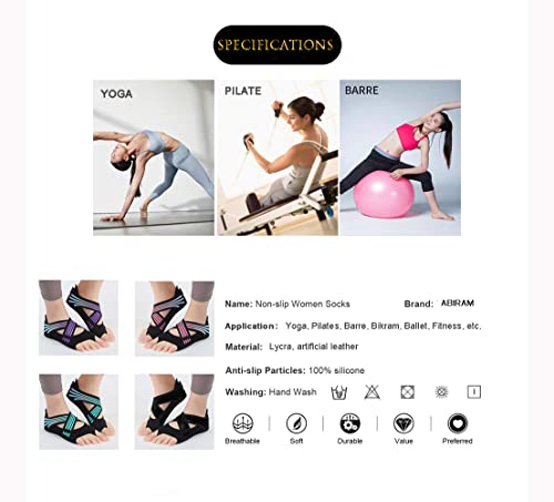 ABIRAM Pilates Grip Socks for Women - Non-Slip Toeless Yoga & Barre Socks - color: Purple, size: Small