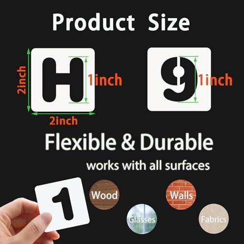 BAMIDELE 1 Inch Letter and Number Stencils, 36 Pcs Reusable Plastic Alphabet Spray Paint Stencils for Painting on Wood, Wall, Fabric, Rock, Chalkboard, Door Porch, Signage, DIY Craft Decoration - size: 1 Inch