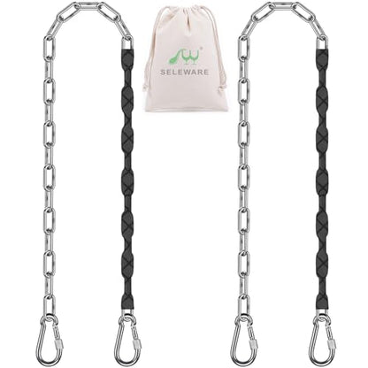 SELEWARE 2 Pcs 65" Stainless Steel Hanging Chains Heavy Duty Swing Chains - color: Black, size: 65" (2 Pcs)