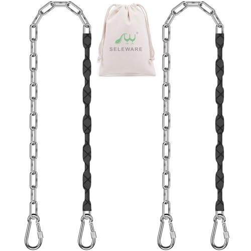 SELEWARE 2 Pcs 65" Stainless Steel Hanging Chains Heavy Duty Swing Chains - color: Black, size: 65" (2 Pcs)