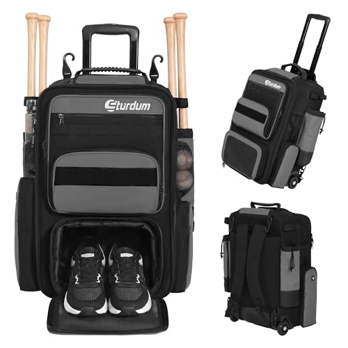 Rolling Baseball Bag with Wheels, 70L Baseball Backpack - color: Grey