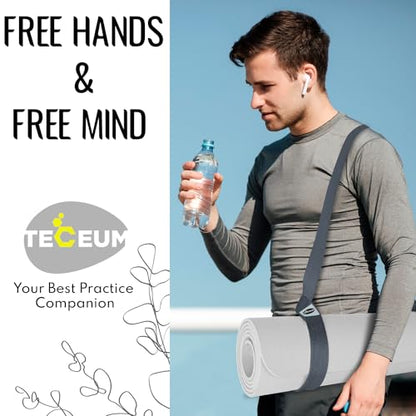 TECEUM Yoga Mat Strap – Extra Soft & Thick Cotton Carrier for All Mats - color: Gray, size: 64 IN