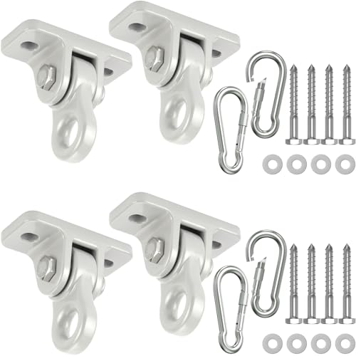 Heavy Duty Porch Swing Hangers Kit Swing Hardware Hooks | Aluminum alloy construction, dual bearings, 5000-pound weight capacity, with snap hooks (4 Pack Silver) - color: 4 Pack Silver