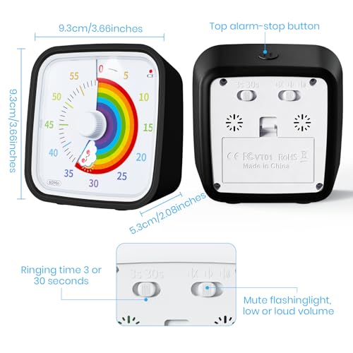 Yunbaoit Rainbow Visual Timer for Kids, 60-min Countdown Timer, Black - color: Black Rainbow