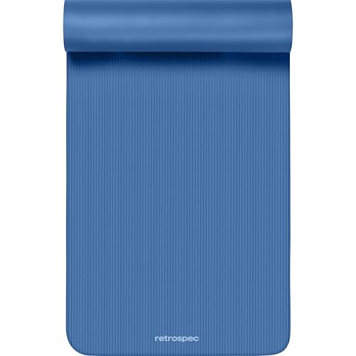 Retrospec Solana Yoga Mat 1" Thick w/Nylon Strap for Men & Women - Non Slip Exercise Mat for Home Yoga, Pilates, Stretching, Floor & Fitness Workouts - color: Denim Blue