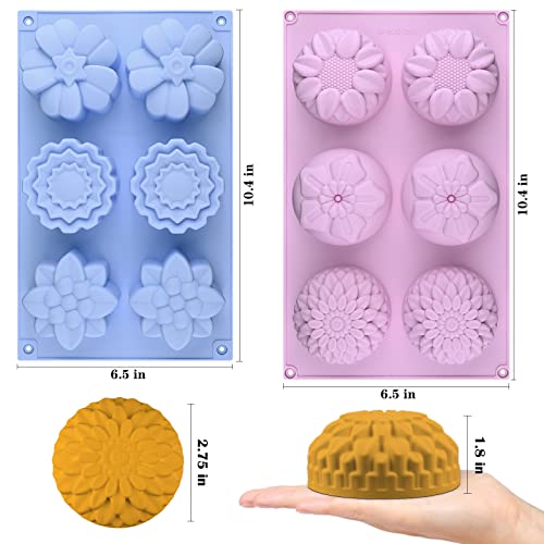 Sakolla 2 Pack Silicone Soap Molds, 6 Cavities Different Flower Shapes Silicone Mold, Perfect Making for Soap, Lotion Bar, Bath Bombs (Pink + Blue) - color: Flower/Pink & Blue