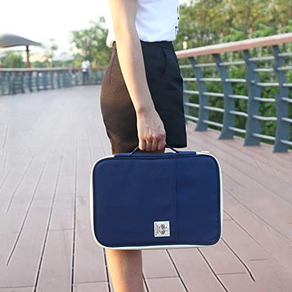 JAKAGO A4 Travel Portfolio Multifunctional Document Organizer Zippered Case for Office Supplies (Blue) - color: Blue