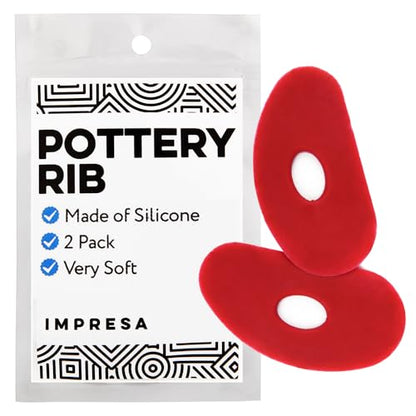 Impresa Pottery Tools & Ribs - 2-Pack Red Silicone Clay Ribs & Rubber Kidney - Soft Ceramic Smoother - Smooths & Shapes Clay & Removes Finger Marks for Wheel Throwing & Handbuilding