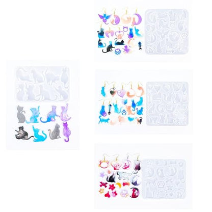 4 Piece Resin Earring Molds ， 60 Unique Shapes UV Cat Resin Molds with Holes Ideal for DIY Silicone Earrings Necklaces Jewelry and Animal Designs Creative Art Gifts - color: Cat