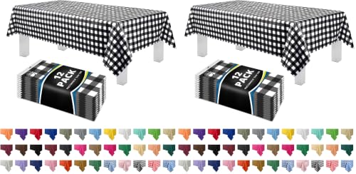 Grandipity 24 Pack Premium Disposable Plastic Tablecloth 54 Inch. x 108 Inch. Decorative Rectangle Checkered Table Cover - Black Checkered Gingham - color: Black, size: 54in. x 108in. Rectangle (Pack of 2)