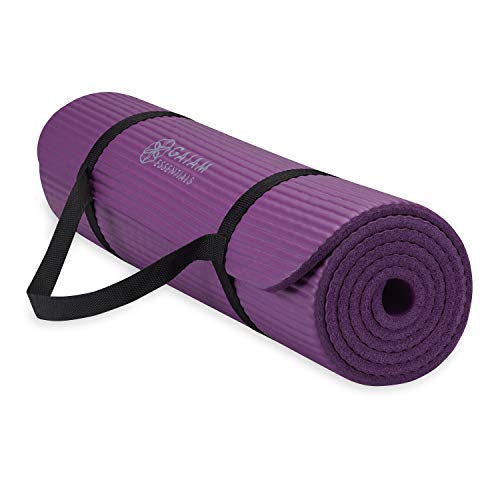 Gaiam Thick Yoga Mat, Exercise & Fitness Mat with Easy-Cinch Carrying Strap - color: Purple, size: 2/5" (10MM)