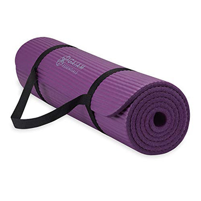 Gaiam Thick Yoga Mat, Exercise & Fitness Mat with Easy-Cinch Carrying Strap - color: Purple, size: 2/5" (10MM)
